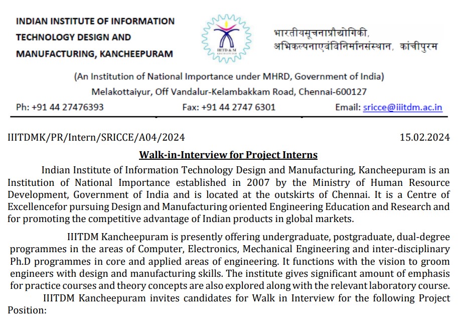 IIITDM Kancheepuram Recruitment 2024