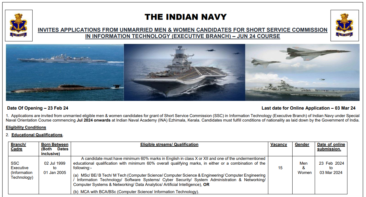 Indian Navy Recruitment 2024