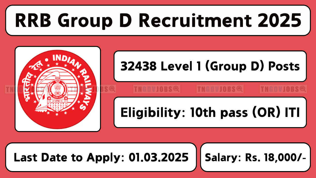 RRB Recruitment 2025: Apply Online for 32,438 Level 1 (Group D) Posts from January 23 to March 1, 2025, at rrbapply.gov.in.