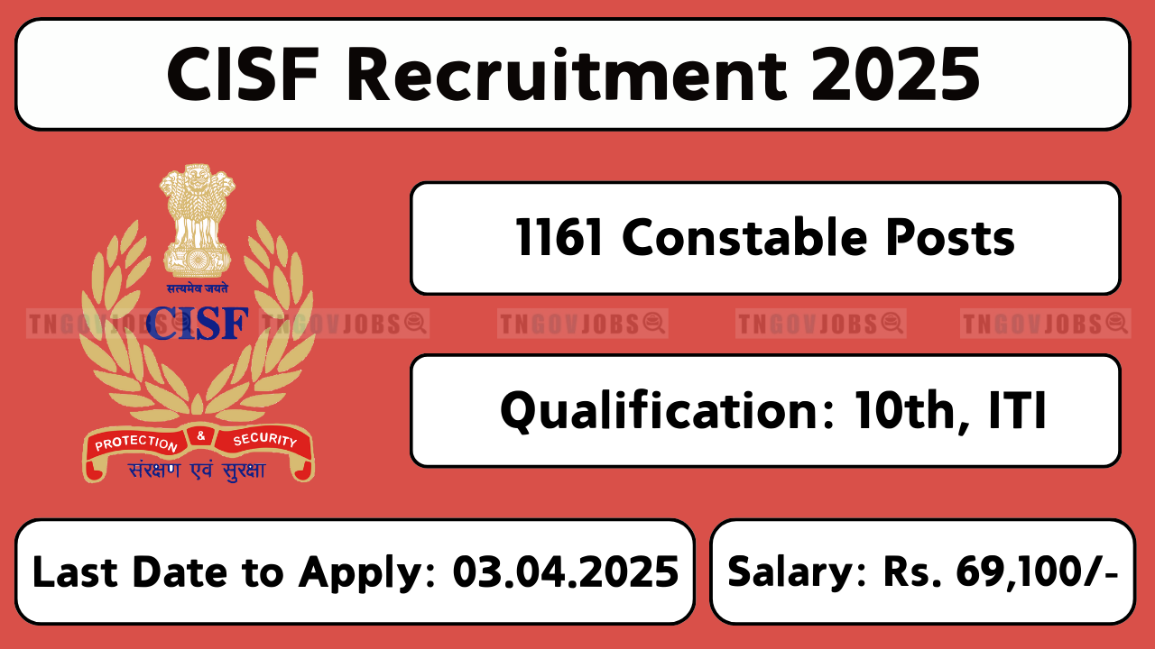 CISF Recruitment 2025: Apply online for 1161 Constable/Tradesman (Male/Female) posts at cisfrectt.cisf.gov.in from March 5 to April 3, 2025.