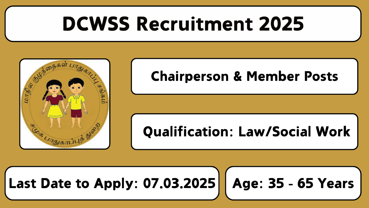 DCWSS Tamil Nadu Recruitment 2025 – Apply for Chairperson & Member Posts