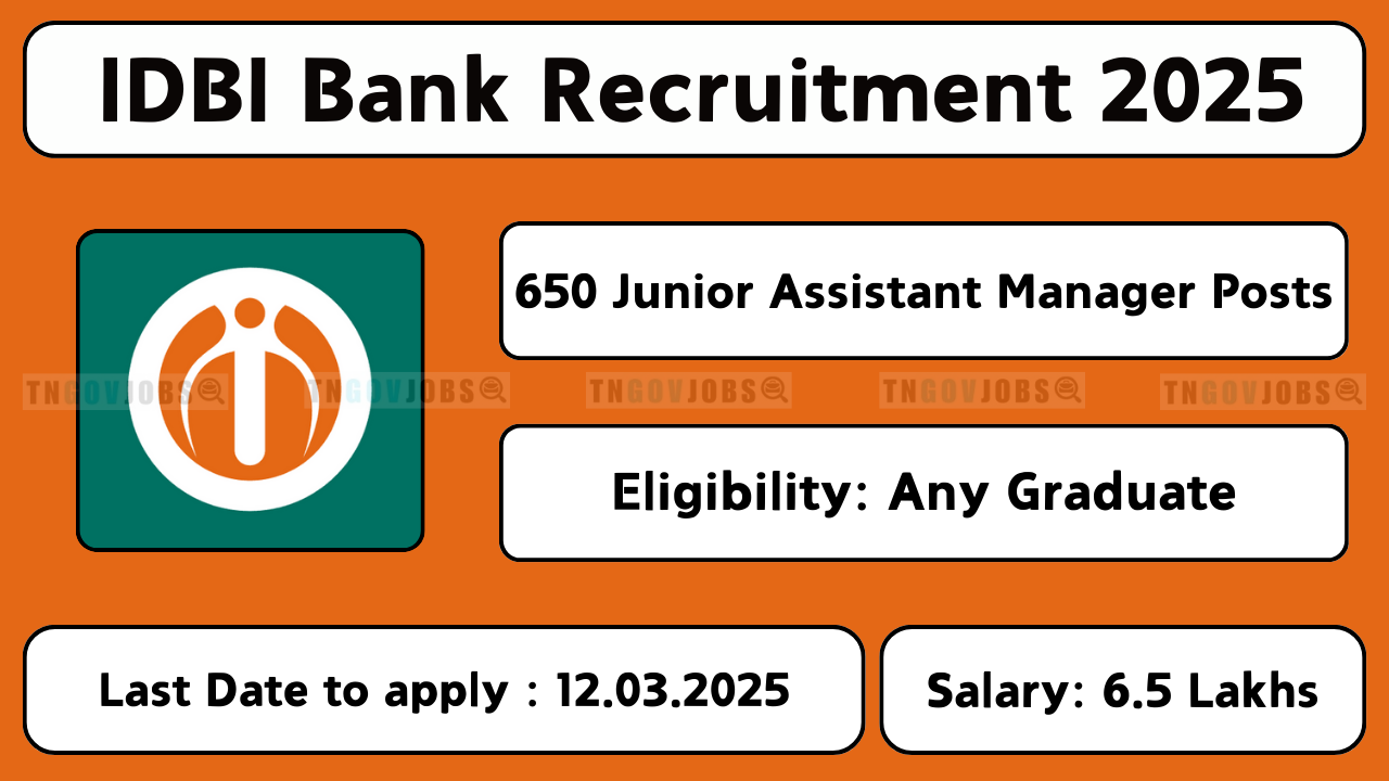 IDBI Bank recruitment 2025: Apply for 650 Junior Assistant Manager (Grade ‘O’) PGDBF posts online before 12-Mar-2025.