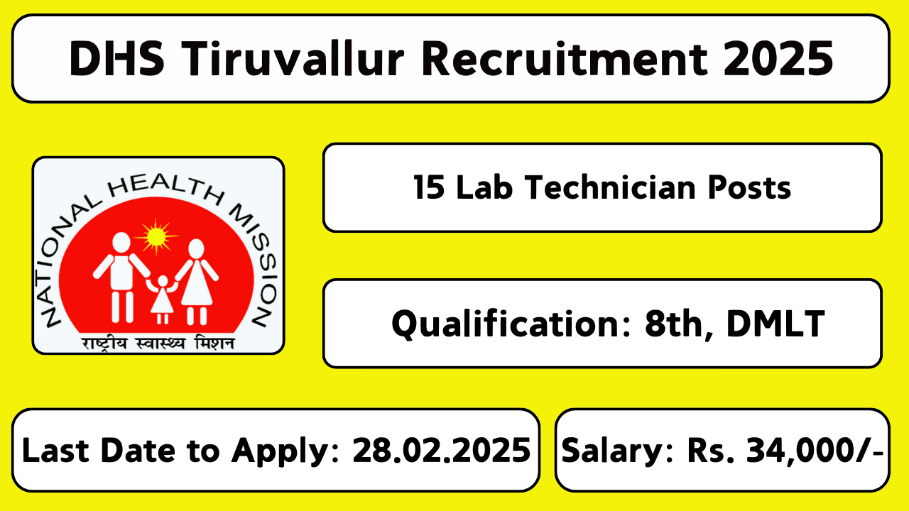 Tiruvallur DHS Recruitment 2025 – Apply for 15 Dental Medical Officer, Lab Technician, Driver, and other vacancies before 28.02.2025.