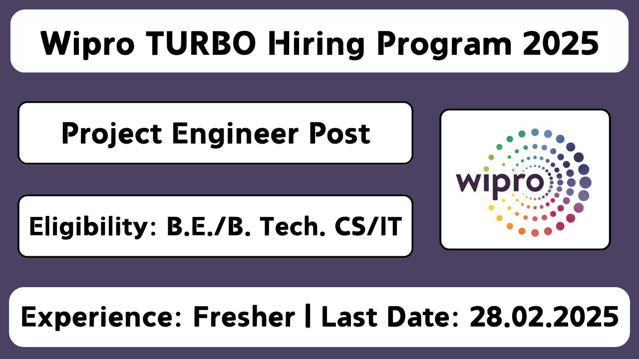 Wipro TURBO Hiring 2025: Gain expertise in niche technologies, earn certifications, and pursue fully-sponsored higher education. Apply by 28.02.2025.