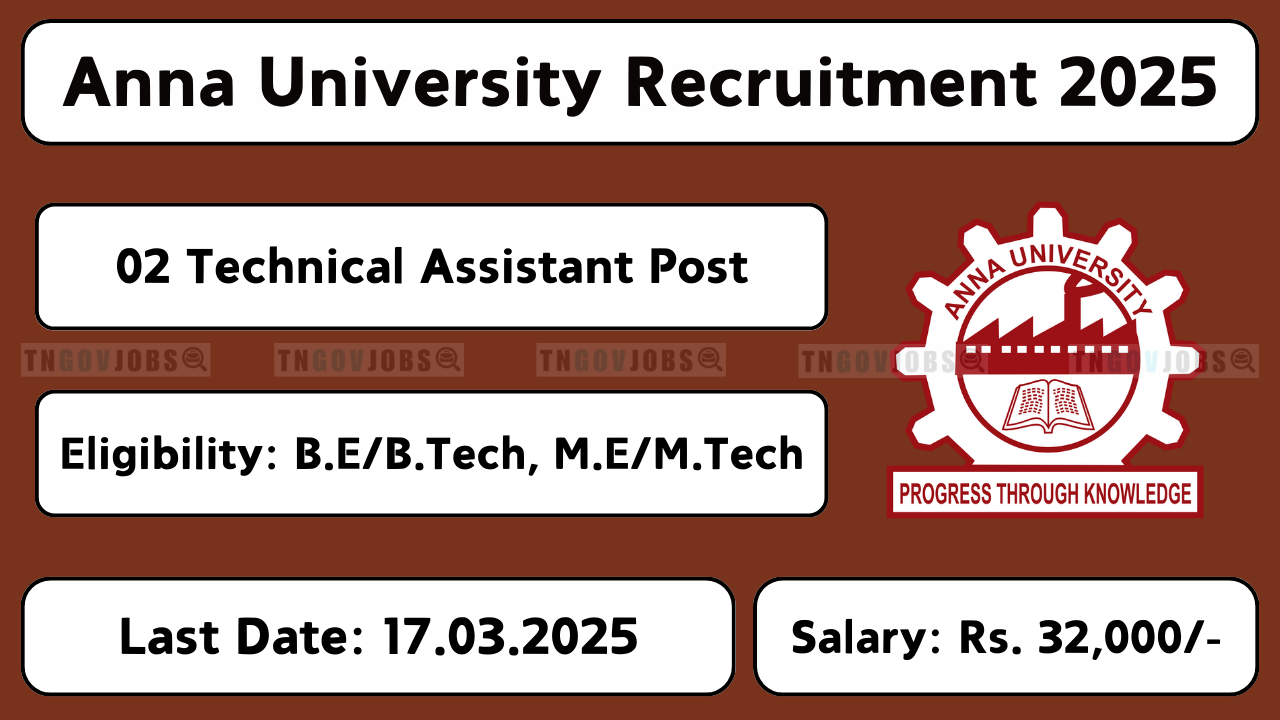 Anna University Recruitment 2025 – Apply for Junior Research Fellow & Technical Assistant Posts