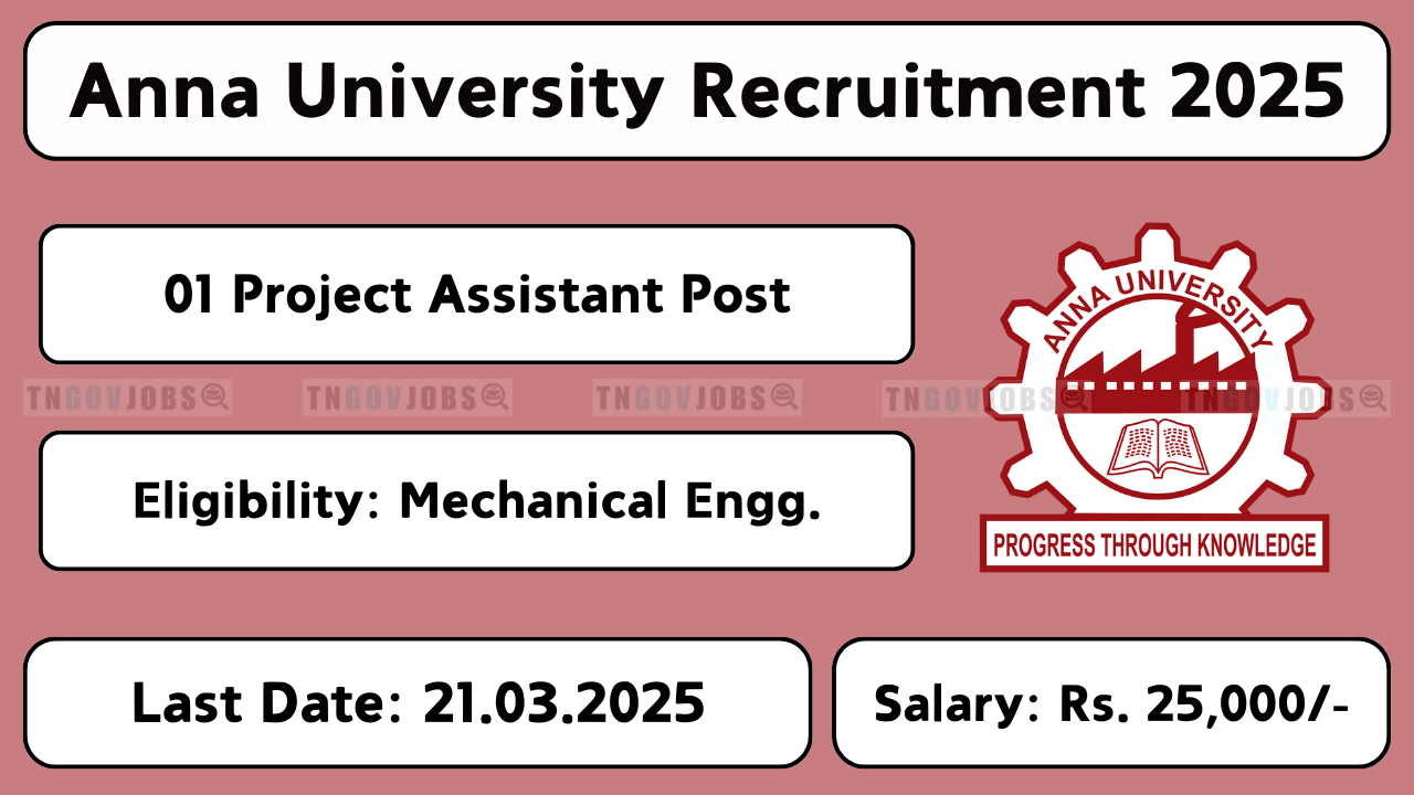 Anna University Project Assistant recruitment 2025 – Apply before 21-Mar-2025.