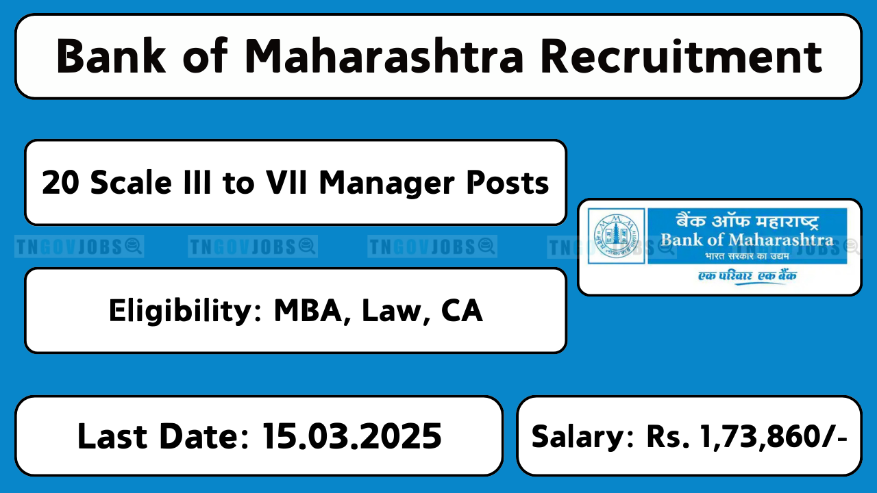 Bank of Maharashtra Recruitment 2025 – Scale III, IV, V, VI & VII Posts – Apply Online from 04-Mar-2025 to 15-Mar-2025.