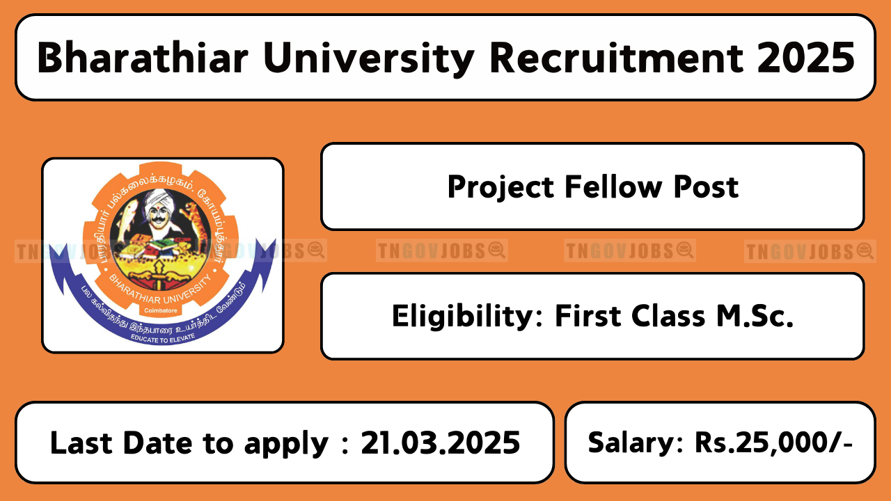 Bharathiar University Recruitment 2025 – Project Fellow Vacancy in Coimbatore – Apply Offline by 21-Mar-2025.