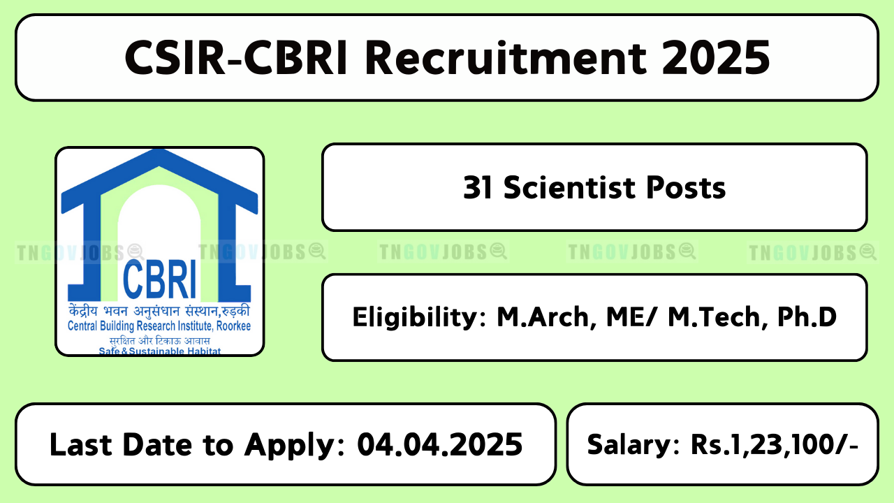 CBRI Recruitment 2025 – Scientist & Principal Scientist Jobs, Apply Online Before 04-Apr-2025