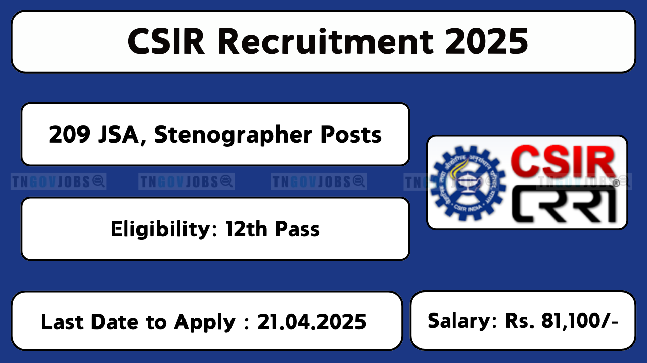 CSIR Recruitment 2025 – Apply Online for Junior Secretariat Assistant and Junior Stenographer Posts.