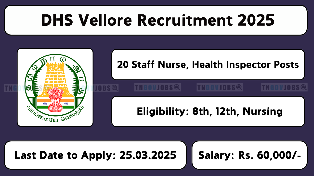 DHS Vellore recruitment 2025 for Medical Officer and Staff Nurse. Apply offline before 25-Mar-2025.