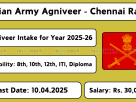 Indian Army Agniveer Recruitment 2025-2026 – Apply Online Before 10-Apr-2025 for Tamil Nadu Districts