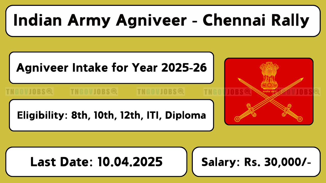 Indian Army Agniveer Recruitment 2025-2026 – Apply Online Before 10-Apr-2025 for Tamil Nadu Districts