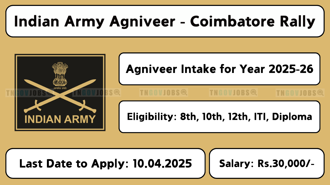 Indian Army Agniveer Recruitment 2025-2026 – Apply Online Before 10-Apr-2025 for Tamil Nadu Districts