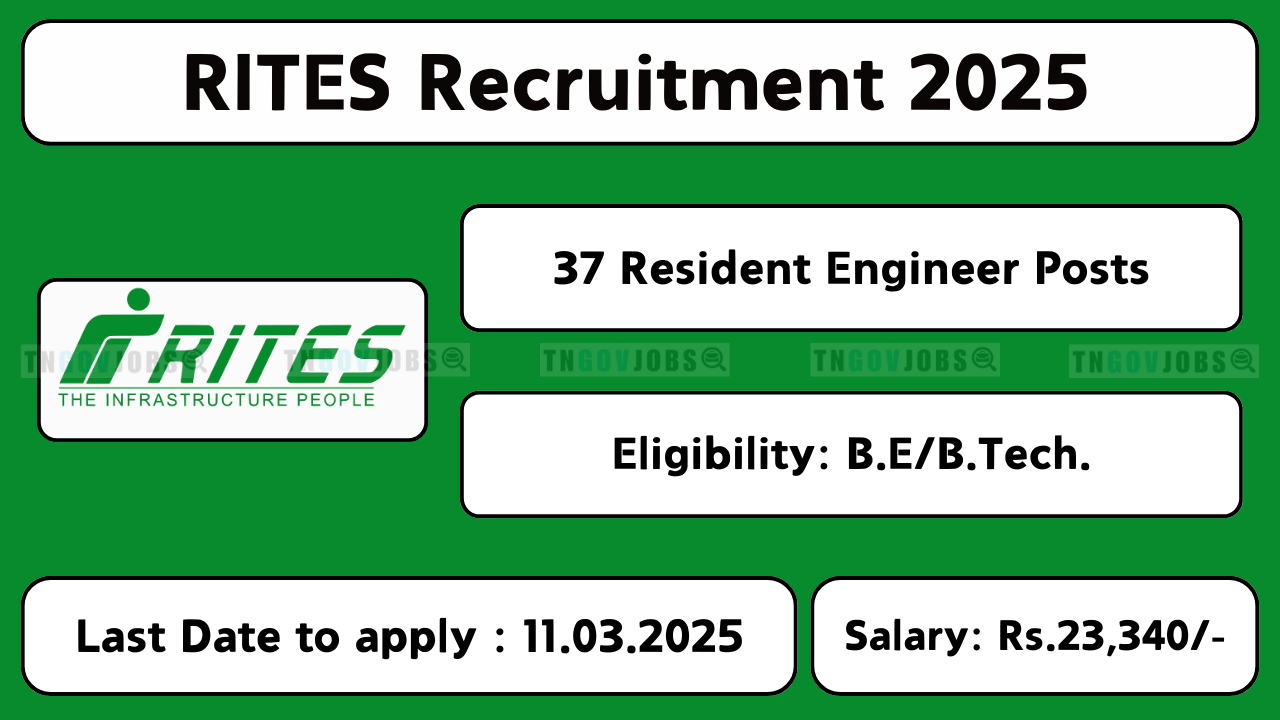 RITES Recruitment 2025 – 37 Resident Engineer Posts – Apply Online at rites.com by 11.03.2025.