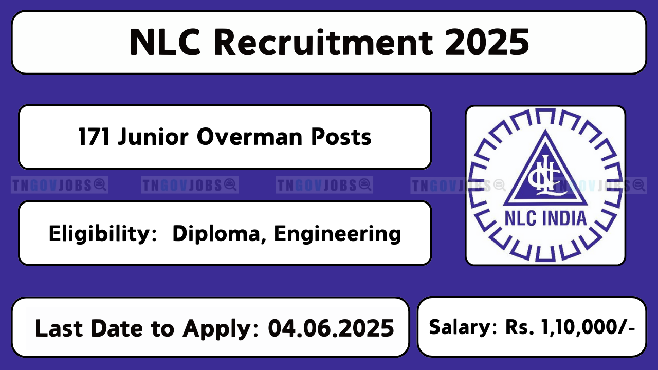 NLC India Recruitment 2025 – Apply online for 171 Junior Overman and Mining Sirdar posts from April 15 to June 04 on nlcindia.in