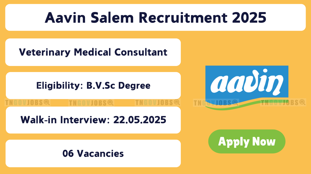 AAVIN Salem Recruitment 2025 – Walk-in Interview for Veterinary Medical Consultant Post