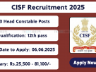 CISF Recruitment 2025 – 403 Head Constable GD Posts for Sports Quota