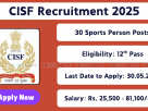 CISF Recruitment 2025 – Apply Online for 30 Head Constable GD Women under Sports Quota