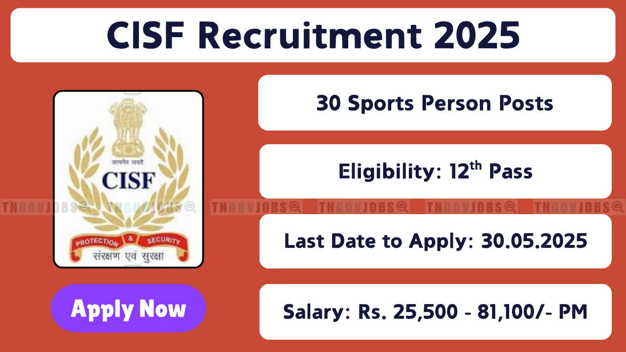 CISF Recruitment 2025 – Apply Online for 30 Head Constable GD Women under Sports Quota