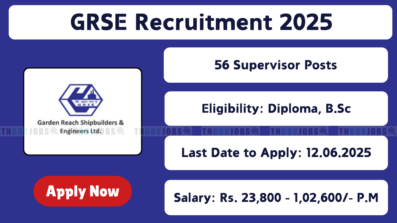 GRSE Recruitment 2025 – Apply for Supervisor, Design Assistant, and Engine Technician Posts