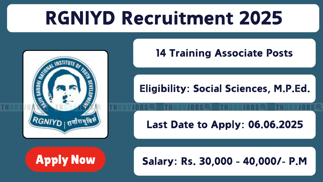 RGNIYD Recruitment 2025 – Apply for Training Associate, Junior Assistant & PT Instructor Posts