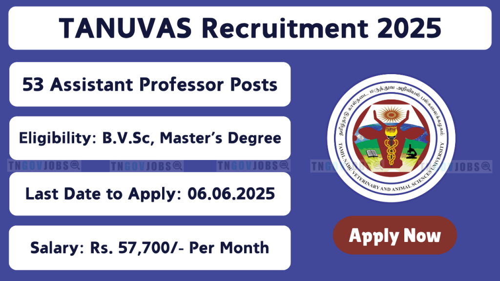 TANUVAS job openings 2025 for faculty and education positions in Tamil Nadu