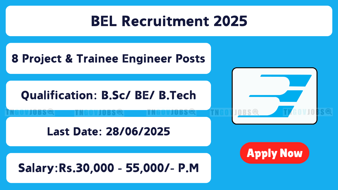 Bharat Electronics Limited (BEL) invites online applications for Project & Trainee Engineer posts in Krishna, Andhra Pradesh. Last date: 28-Jun-2025.