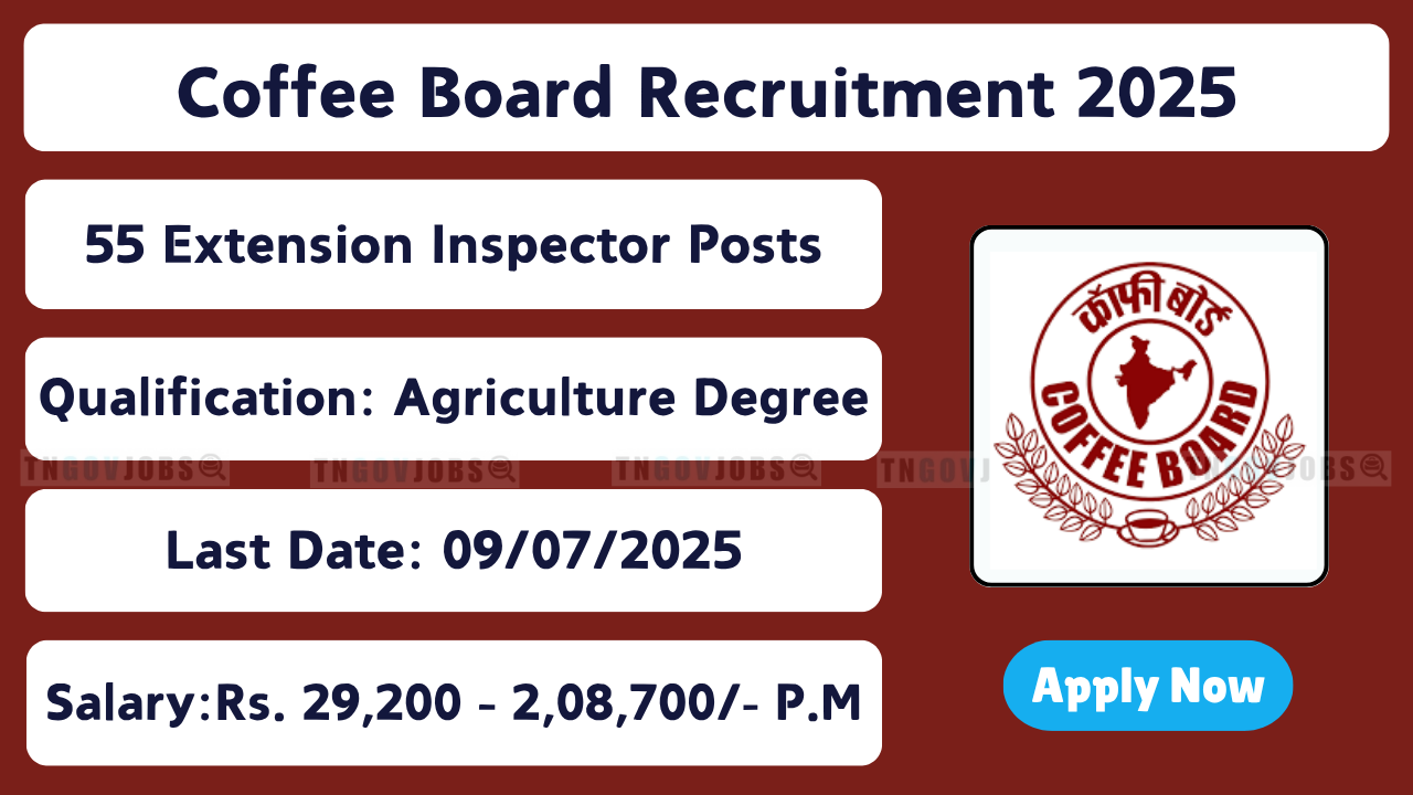 Apply for 55 posts including Extension Inspector and Subject Matter Specialist under Coffee Board of India before 09 July 2025