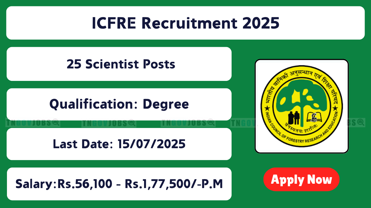 Apply online for ICFRE 25 Scientist-B vacancies before 15 July 2025 – tngovjobs.in