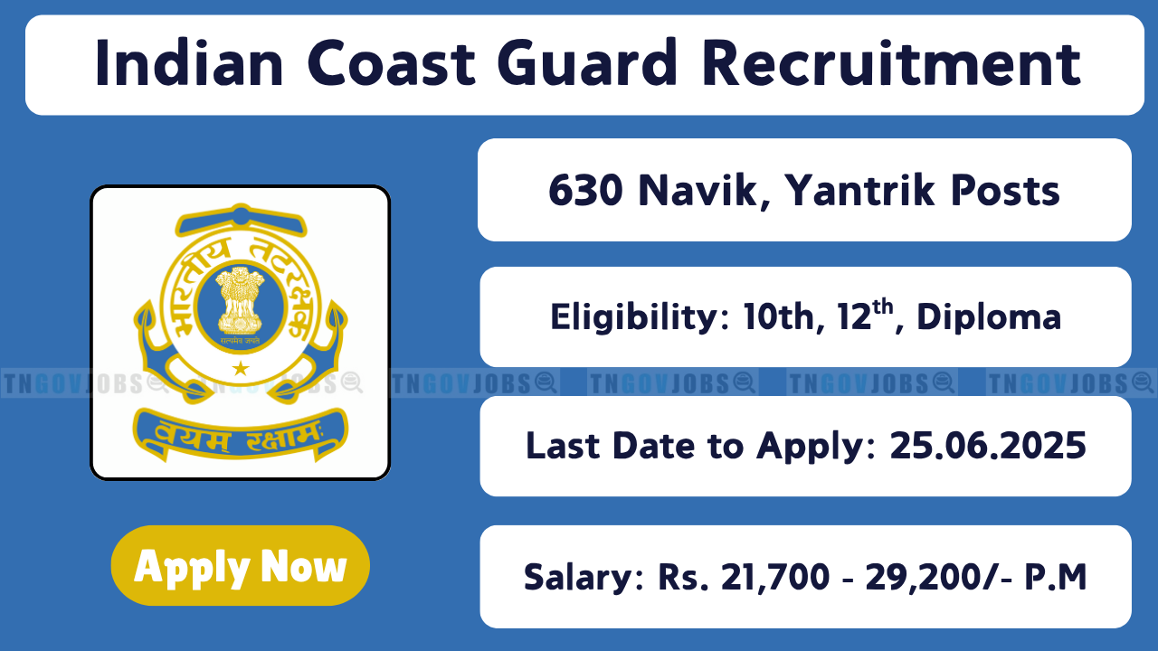 Indian Coast Guard Notification 2025 – Apply Online for 630 Navik and Yantrik Posts under CGEPT 01/2026 & 02/2026