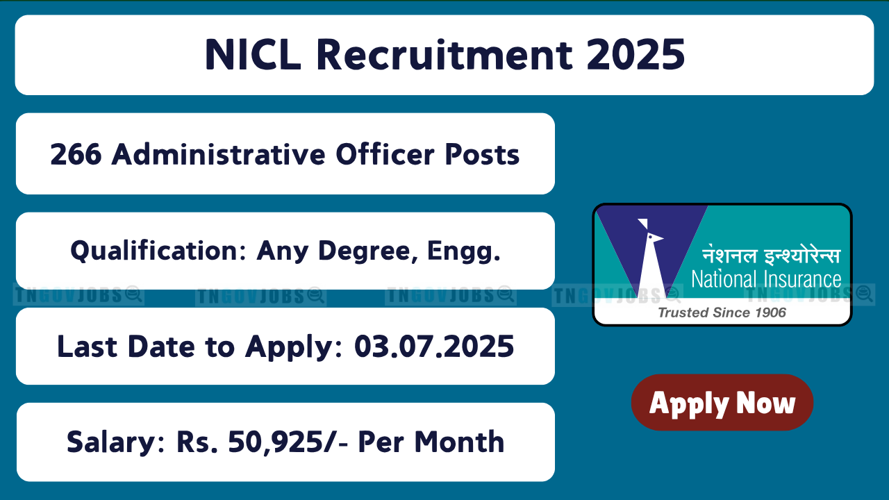 NICL notification 2025 for 266 Administrative Officer Scale I posts – Apply online at nationalinsurance.nic.co.in