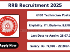RRB Notification 02/2025 – 6180 Technician posts; apply online from 28 June to 28 July 2025 at rrbapply.gov.in