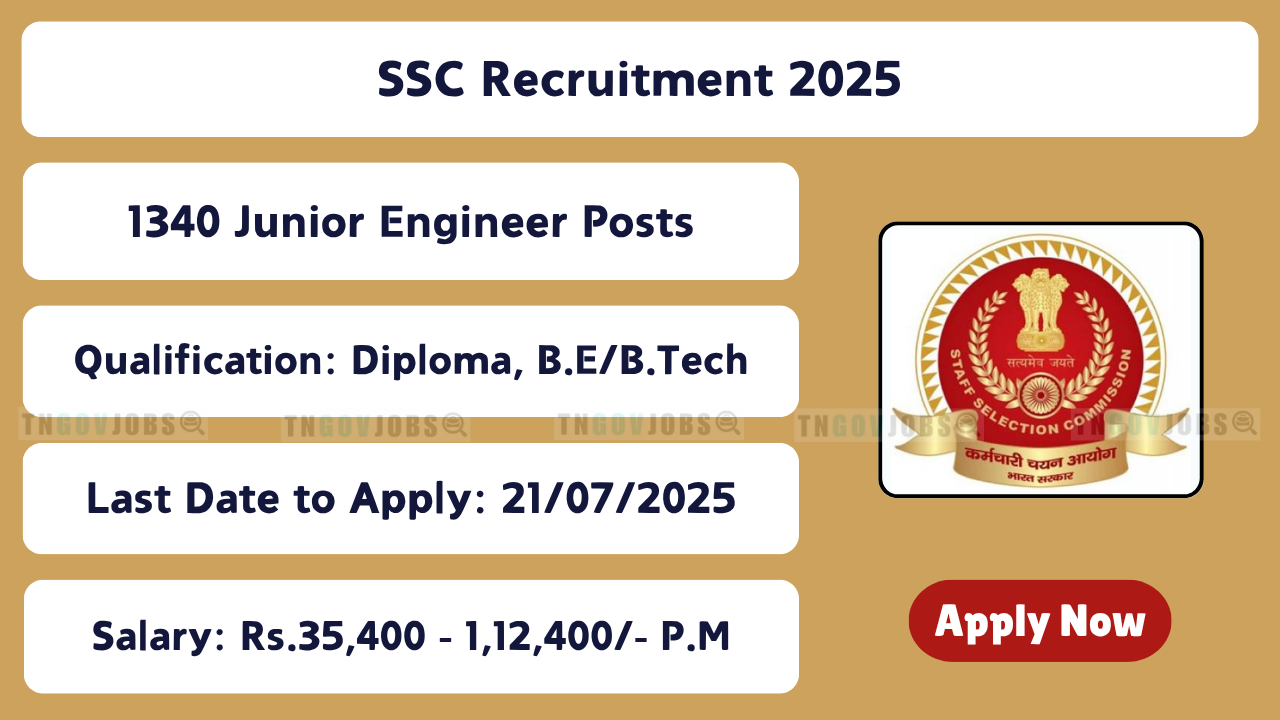 SSC JE Recruitment 2025 – 1340 vacancies for Civil, Mechanical, and Electrical Engineers