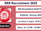 Apply online for 434 RRB Paramedical Staff vacancies in India 2025