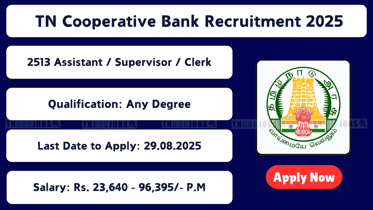 Apply Online for 2513 Assistant, Clerk, and Supervisor Posts in Tamilnadu Cooperative Bank – 2025 Notification