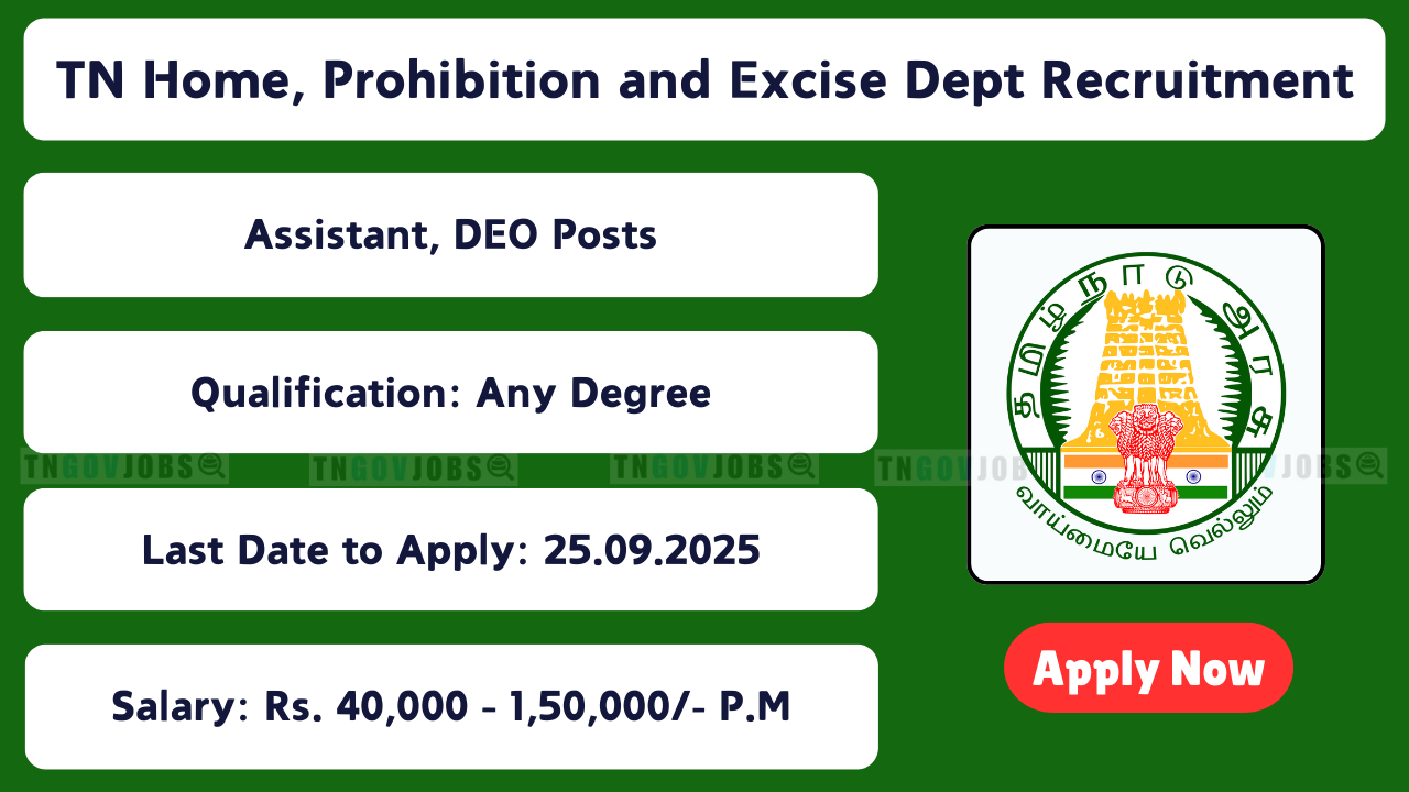 TN Home Prohibition and Excise Department Recruitment Notification 2025