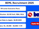 BEML recruitment notification 2025 for 119 Junior Executive posts in Mechanical, Electrical, IT, Finance & Rajbhasha – Apply online before 26-09-2025