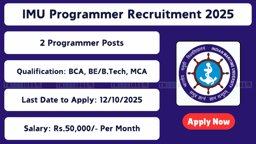 Indian Maritime University Programmer Recruitment 2025 in Chennai Tamil Nadu