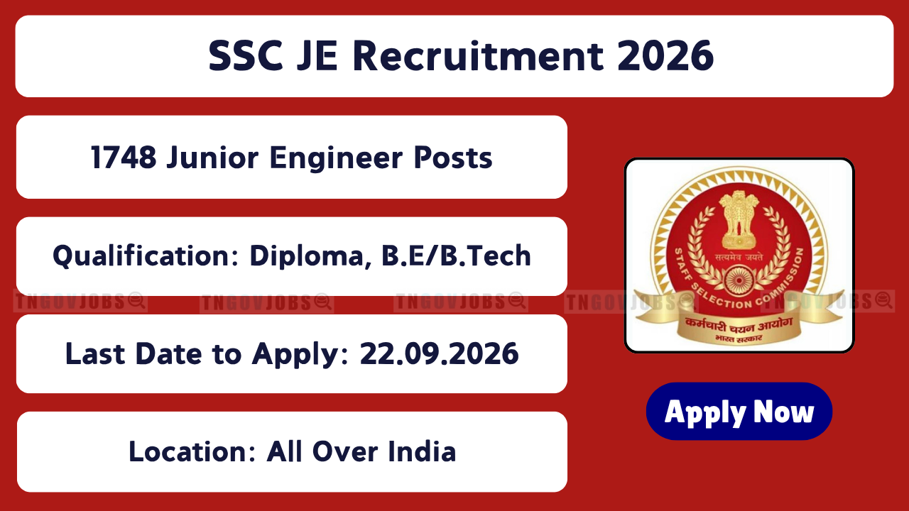 SSC Junior Engineer Recruitment 2026: 1748 Posts